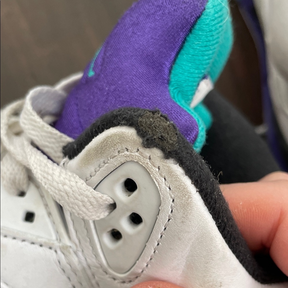 Kids White and Purple Air Jordan Basketball Shoes - Picture 7 of 10